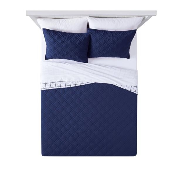 Standard Pillow Sham - Soft Microfiber Blue Plaid, Decorative Bed 1 Piece 20x26 - Picture 3 of 5